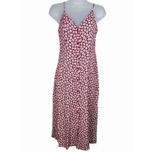 Reformation Gemstone Midi Dress 2 Grenadine Floral Red Button Front Slip